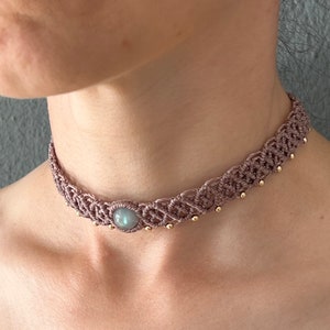 Labradorite macrame necklace, Crystal choker, boho Personalized jewelry, healing natural stone