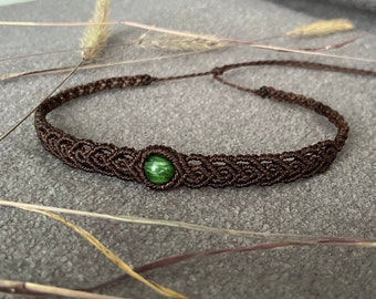 Collar de macramé de jade verde, gargantilla de cristal, joyería boho, piedra natural curativa
