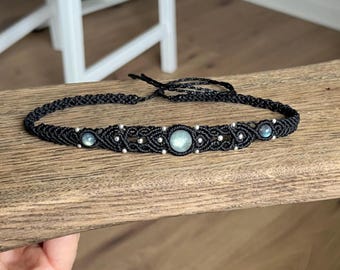 Labradorite Macrame Necklace, Crystal choker, Boho jewelry, Amethyst, Moonstone, Obsidian Options