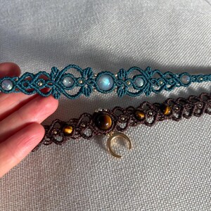 Collar de macramé lunar de piedra lunar, gargantilla de cristal con dije de luna dorado, joyería boho, labradorita imagen 11