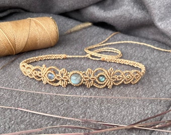 Labradorite macrame necklace, Crystal choker, Boho jewelry, healing natural stones, Amethyst, Moonstone Options
