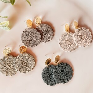 Neutral Daisy Medallion Clay Earrings