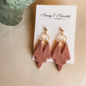 Scallop Textured Terracotta Clay Earrings with Gold Ring