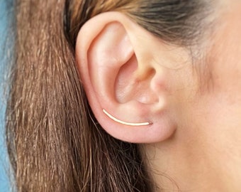 Gouden oorklimmers, eenvoudige oorkruipers, oorveegjes, gouden oorklimmeroorbellen, 9k massief gouden oorkruipers, 18k massief gouden oorklimmers.