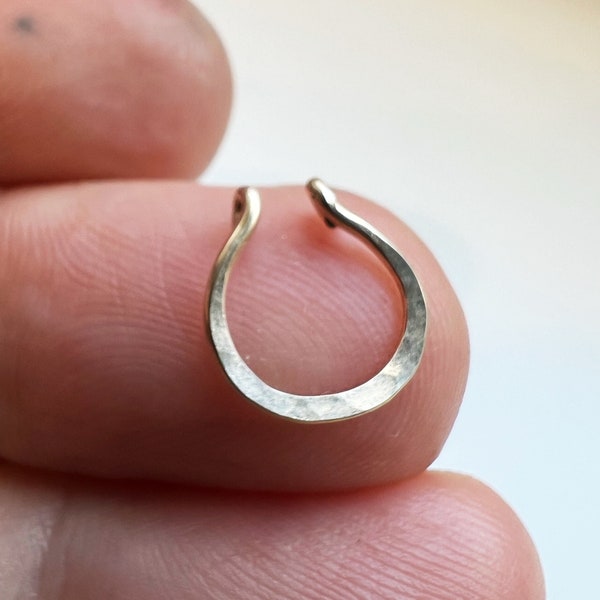 Hammered fake septum ring, Gold filled septum ring, Silver septum ring, Tiny gold fake septum ring, Faux septum ring, Fake nose ring.