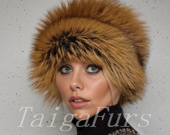 Gold cross fox fur hat