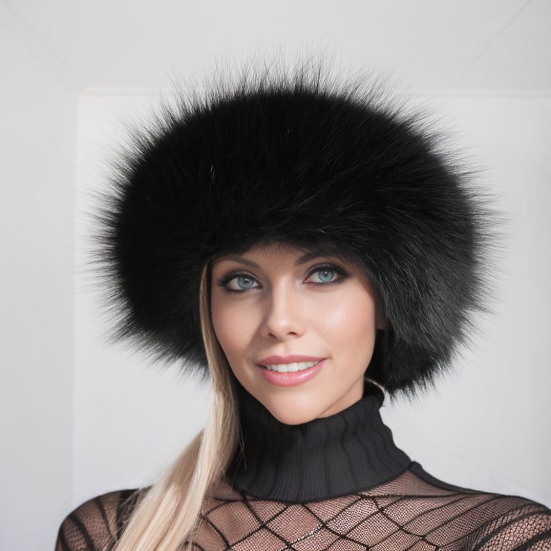 Black fox fur headband image 2