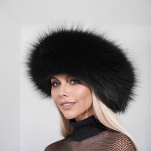 Black fox fur headband image 3