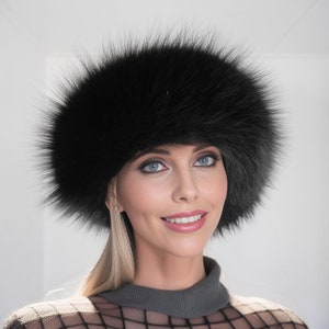 Black fox fur headband image 1