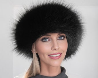 Black fox fur headband