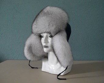 Blue fox fur ushanka/trapper hat [SAGA]