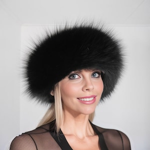 Black fox fur headband image 4