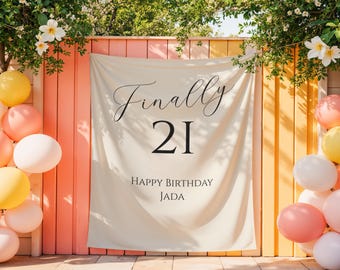 Bannière personnalisée pour 21 ans | Toile de fond pour photomaton | Décorations de fête du 21e anniversaire | Enfin 21 tapisseries personnalisées
