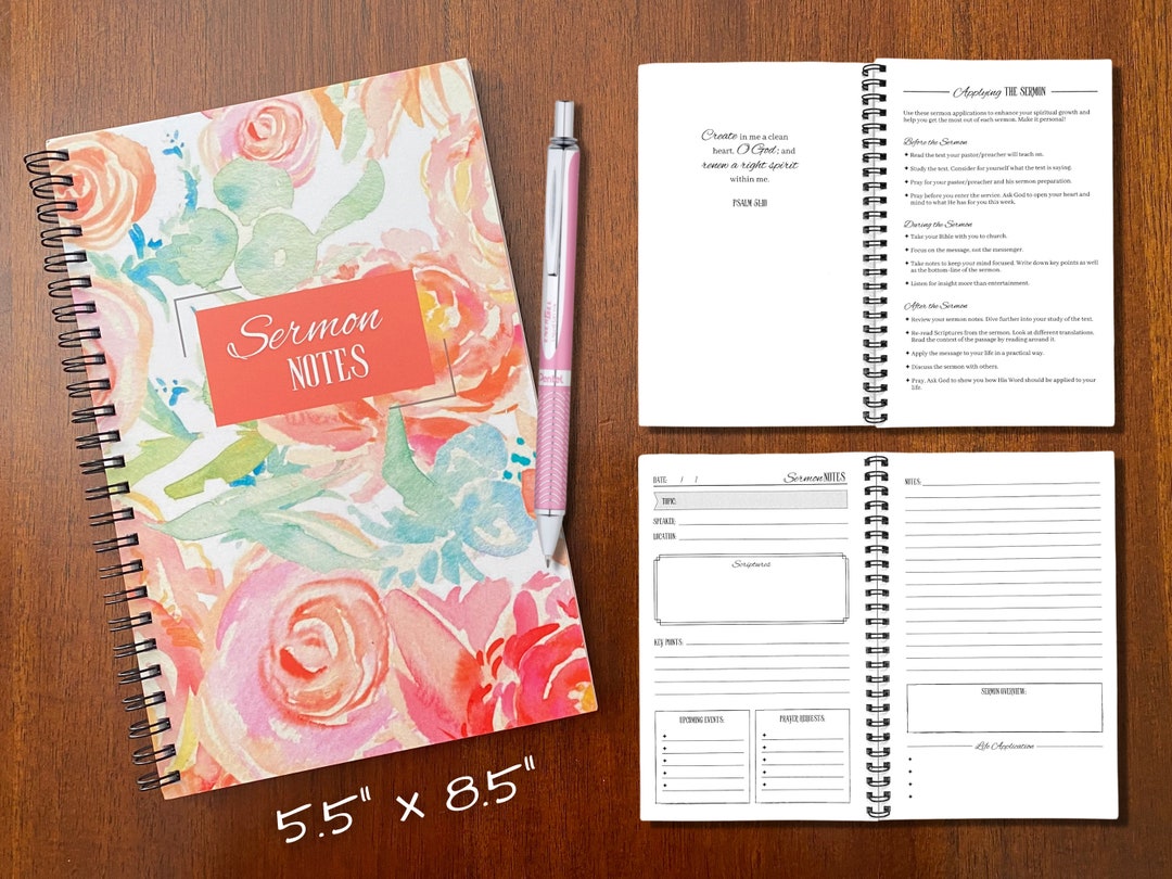 52 Week Sermon Notes Journal | Guided Sermon Notebook | Gift for ...