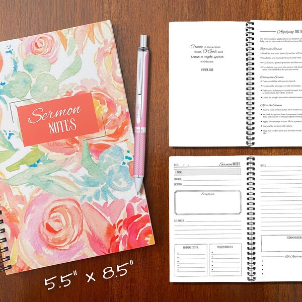 52 Week Sermon Notes Journal | Guided Sermon Notebook | Gift for Christian Women | Enhance Your Spiritual Growth