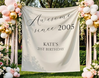 Bannière personnalisée pour 21 ans | Toile de fond pour photomaton | Décorations de fête du 21e anniversaire | Impression géniale depuis son anniversaire