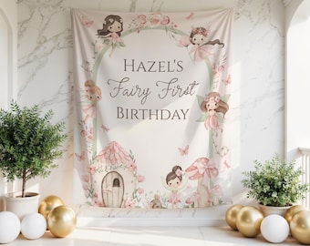 Fairy First Birthday Banner | Custom Name | Photo Backdrop Decor | 1st Birthday Tapestry