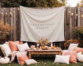 Custom Minimalist Birthday Banner | Personalized Photo Backdrop | 1st 21st 30th 40th 50th Birthday Classic Aesthetic Decor