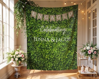 Custom Engagement Party Banner | Greenery Photo Booth Backdrop | Just Engaged Party Decorations