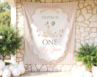 One Silly Goose First Birthday Banner | Custom Name | 1st Birthday Tapestry  Welcome Sign | Photo Backdrop Decor