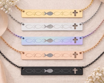 Engraved Against the Current Bar Necklace | Christian Jewelry | Christian Gifts | Religious Jewelry | Cross Necklace | Baptism Gift
