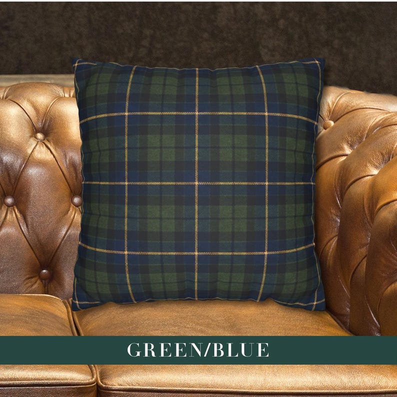 Preppy Plaid Pillow Covers | Tartan Plaid Decor | Throw Pillow Cover | Christmas Pillow Green/Blue