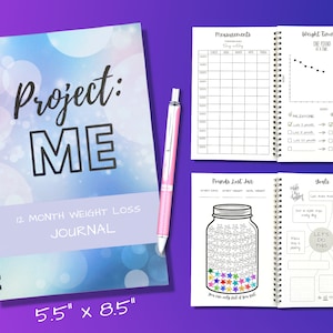 12-miesięczny dziennik utraty wagi (wersja papierowa) Projekt: ME Weight Loss Tracker/Diary/Planner/BUJO