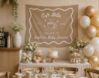 Café Bébé Baby Shower Banner | Coffee Theme Baby Shower Sign | Paris Cafe Baby Shower Sign | Baby is Brewing Baby Shower Backdrop