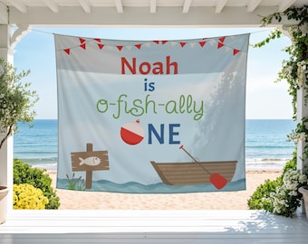O-fish-ally Ein Geburtstagsbanner | Benutzerdefinierter Name | Foto Backdrop Dekor | Tapisserie zum 1.Geburtstag