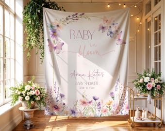 Baby in Bloom Baby Shower Banner | Wildflower Baby Shower Sign | Purple Pink Wild Flower Baby Shower | Photo Backdrop Decor
