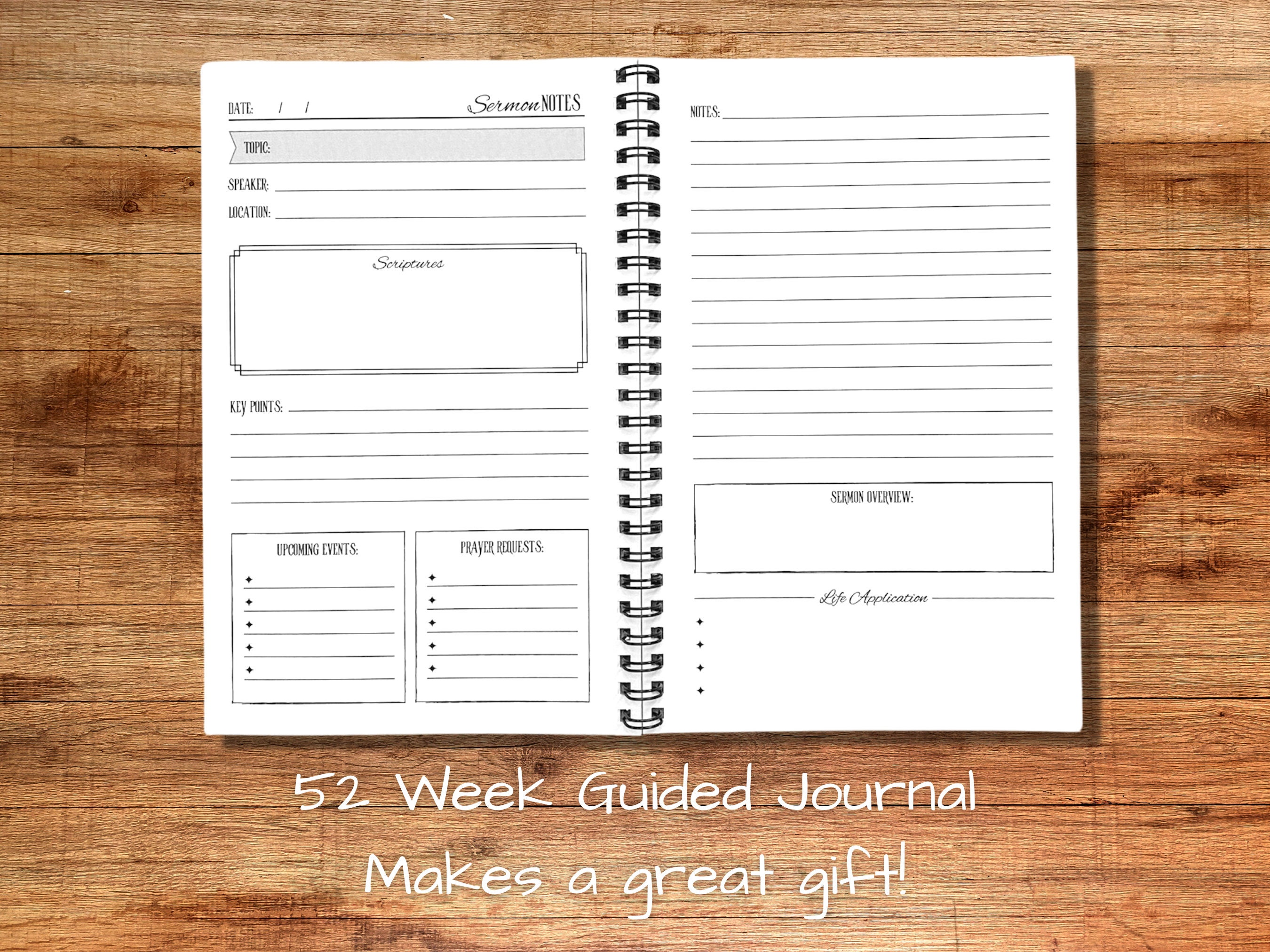 52 Week Sermon Notes Journal | Guided Sermon Notebook | Gift for ...