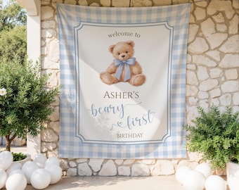 Beary First Birthday Banner | Teddy Bear First Birthday Sign | Welcome Sign | Photo Backdrop Decor