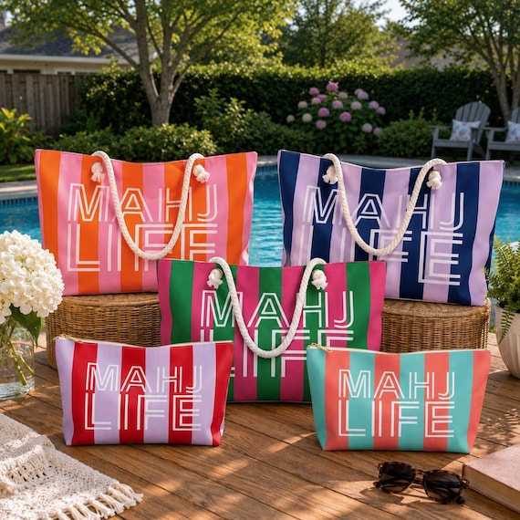 Striped Mahjong Bag | Mahjong Accessories | Mahjong Gifts | Mahjong Tote | Mahjong Tile Bag | Mahjong Gift Ideas