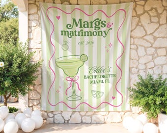 Custom Margs and Matrimony Bachelorette Banner | Photo Backdrop | Margarita Bachelorette Decor | Miami Bachelorette Party Sign