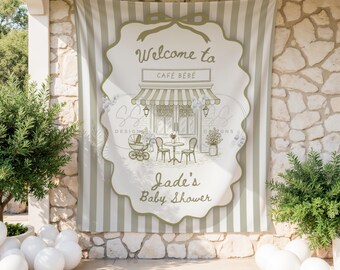 Café Bébé Baby Shower Banner | Coffee Theme Baby Shower Sign | Paris Cafe Baby Shower Welcome Sign | Love is Brewing Photo Backdrop Decor