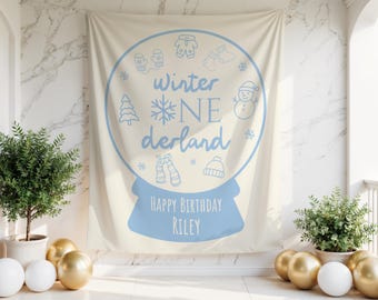 Winter ONEderland Birthday Party Banner | Custom Name | Photo Backdrop Decor | Winter Doodles First Birthday Sign