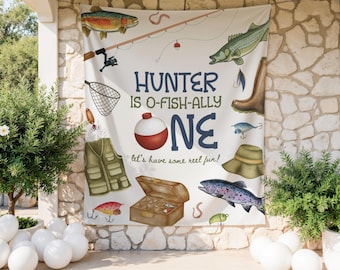 O-Fish-Ally One First Birthday Tapestry | Custom Name | Ofishally One First Birthday Boy Decor | Fishing 1st Birthday Banner