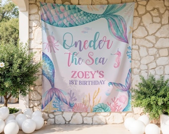 Oneder the Sea First Birthday Banner | Custom Name | First Birthday Girl | Ocean 1st Birthday Tapestry