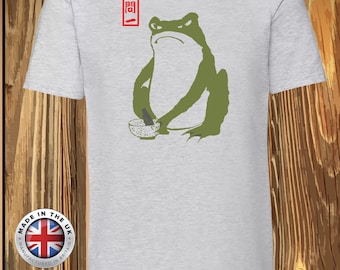 Japanese Grumpy Toad T-Shirt: Hoji Woodblock Art, Tea Ceremony