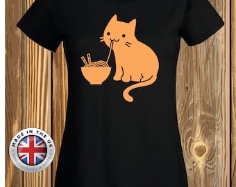 Cat lovers t shirt for animal lover printed cat t shirt, cute pet animal t shirt gift for her noodle cat print tshirt for cat lover gift