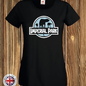 Imperial Park Jurassic style AT-AT Starwars Hoth tshirt, unisex, ladies fitted and childrens.