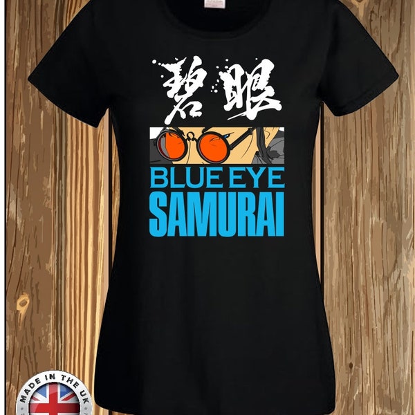 Blue Eye Samurai inspired Mizu black t-shirt, unisex and ladies fitted available