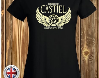 Supernatural t shirt Castiel Donate Your Soul black tshirt, unisex, ladies fitted and childrens.