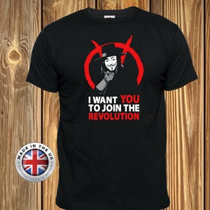 V wie Vendetta Shirt Guido Fawkes t Shirt Revolution schwarzes T-Shirt, unisex, Damen ausgestattet und Kinder.