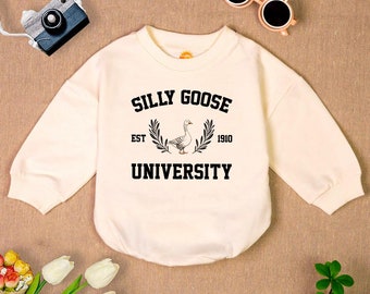 Silly Goose University Romper Sweatshirt, Funny Newborn Outfit, Cute Baby Clothes, Cozy Infant Sweater, Baby Gift Idea, Adorable Romper