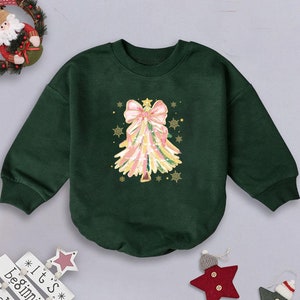 Christmas Tree Bow Romper Sweatshirt, Festive Holiday Baby Outfit, Glittery Christmas Bodysuit, Cute Winter Toddler Clothes,Baby Shower Gift