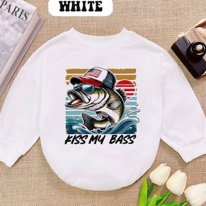 Funny Fishing Romper Sweatshirt, Kiss My Bass Baby Pullover, Cute Baby Fishing Outfit, Bass Camping Baby Clothes, Outdoor Baby Romper Gift