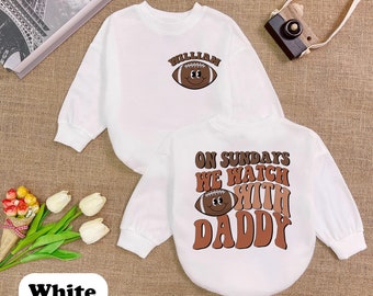 On Sundays We Watch with Daddy Romper Sweatshirt, Personalized Baby Football Shirt, Custom Toddler Fall Outfit, Cute Game Day Apparel