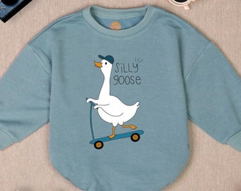 Silly Goose Romper Sweatshirt, Cute Baby Newborn Outfit, Unisex Long Sleeve Toddler Top, Adorable Animal Graphic, Fun Baby Shower Gift
