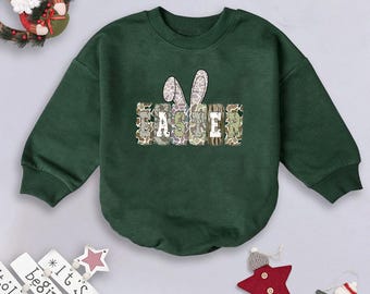 Camo Easter Romper Sweatshirt, Bunny Ears Baby Outfit
